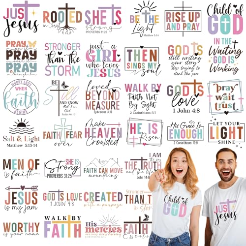 Tellingyou 36 Sheets Iron on Transfers Patches Vinyl Iron on Patch Embroidered Applique for T Shirt Jacket Pillow Covers Backpack Hoodies DIY Decorations(Christian Bible)