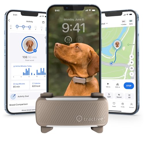 Tractive Smart Dog GPS Tracker | Live Pet Tracker with Virtual Fence | Vital Signs Monitoring of Heart & Respiratory Rate | Bark Monitoring | Dog Collar Attachment (Brown)