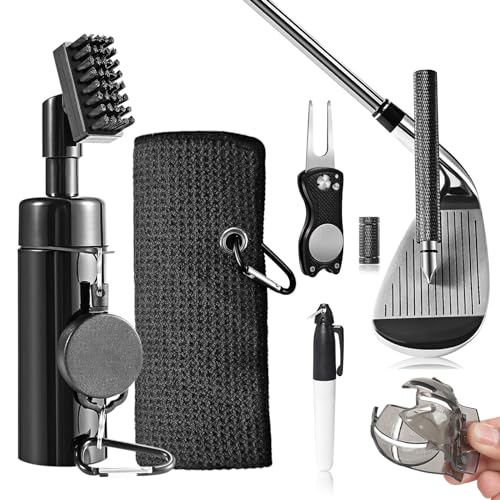 HUIJUTCHEN Golf Club Cleaning Kit with Golf Club Cleaner with Water Golf Towel Divot Repair Tool Groove Sharpener Golf Ball Alignment Kit Complete Golf Cleaning Kit Golf Accessories for Men Women