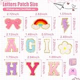 72 Pcs Embroidered Chenille Patches Self Adhesive for DIY Clothing,Include 52 A-Z Varsity Letters Patches Stickers,20 Rainbow Flower Bowknot Sew on Repair Patches for Backpacks Hats Jackets Shoes