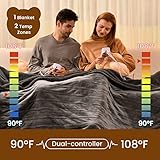 Bearhug Heated Blanket King Size 100" x 90" Dual Controller Electric Weighted Blanket, Velvet/Sherpa 10 Heating Levels & 1-12H Auto Off, Over-Heat Protect, ETL, Machine Washable