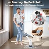 Electric Spin Scrubber, Cordless Shower Scrubber with 8 Scrub Brush, 2 Speed with Adjustable Extension Handle, Battery Level Display, Power Scrubber for Bathroom Kitchen Bathtub Tile Floor, Black