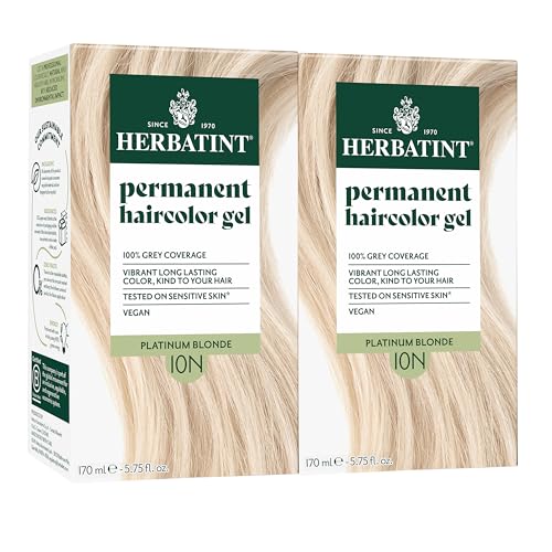 Herbatint Permanent Hair Dye - 10N Platinum Blonde - For Up To 100% Gray Coverage of Resistant Gray Hair - Ammonia-Free, Alcohol-Free & Vegan - Salon Influenced Hair Color 5.75 fl oz (2 Pack)