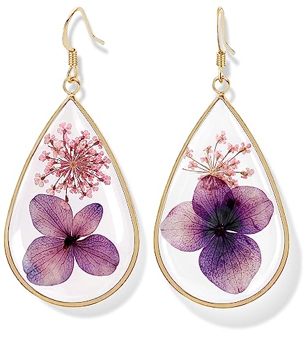 Personalised Real Pressed Dried Flowers Teardrop Earrings, Handmade Jewelry (3M3262)