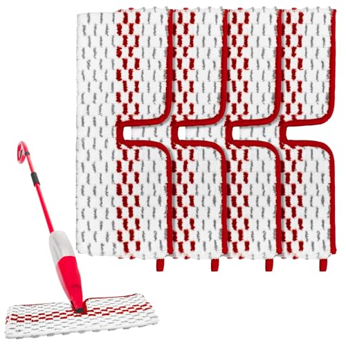 Microfiber Spray Mop Pads - Compatible with Promist MAX, Double Sided Replace Head for Dry/Wet Floor Cleaning Usable (4 Pack Red)