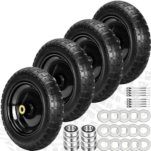 13" Flat Free Wheels Replacement for GOR Garden Cart Tires, 4.00-6 Solid Tires with 5/8"Bearings, 13" No Flat Wheels for GOR Garden Carts/Hand Trucks/Garden Carts
