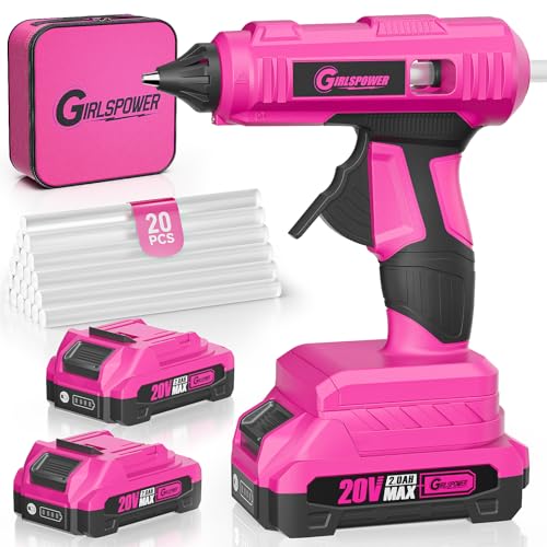 Cordless Hot Glue Gun, 60S Fast Preheating with 2 * 20V Battery Cordless Glue Gun, 20Pcs Full Size Glue Sticks Included, Rechargeable Glue Gun Set for DIY, Arts and Crafts, Gifts for Women