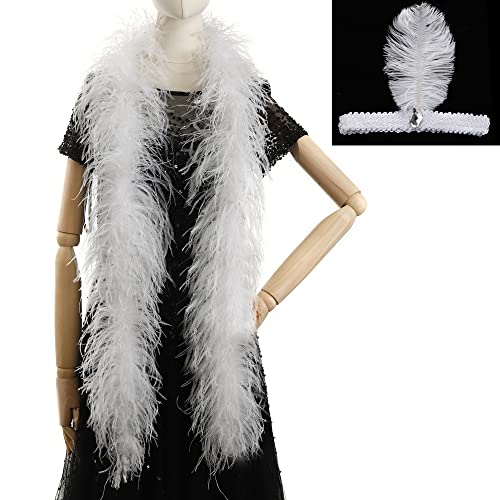 Soarer White Ostrich Feather Boas – 2yards 3ply Long Boas for Party, DIY Production, Clothing Decoration (White)