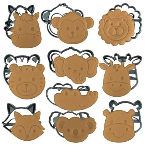 Moose Goods Safari Animal Cookie Cutters with Stamps – 10-Pcs Cookie Cutter Set with Elephant, Giraffe, Monkey, Zebra, Lion – Cute Cookie Cutter Variety Pack for Cookies, Cakes, Fondant, Biscuits