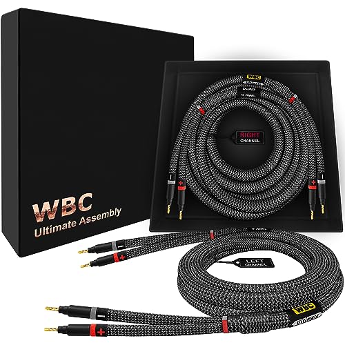 WORLDS BEST CABLES 8 Foot Ultimate - 9 AWG - Ultra-Pure OFC - Premium Audiophile HiFi Speaker Cable Pair with Eminence Gold Banana Plugs & Carbon Tweed Jacket