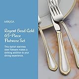 Mikasa, Gold Accent Regent Bead Flatware Service for 12, 65 Piece Set, 18/10 Stainless Steel, Silverware Set with Serving Utensils