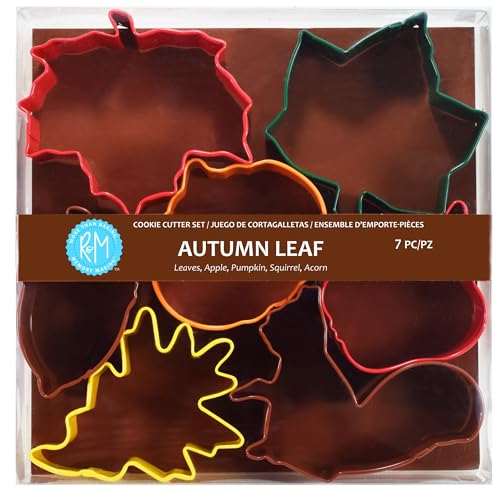 R&M International Autumn Leaf Cookie Cutters, Acorn, Ivy, Apple, Oak, Pumpkin, Maple, Squirrel, 7-Piece Set