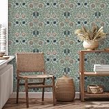 VEELIKE 17.7''x354'' Retro Floral Peel and Stick Wallpaper Vintage Blue Floral Wallpaper for Bedroom Living Room Removable Prepasted William Morris Wallpaper Self Adhesive Contact Paper for Walls