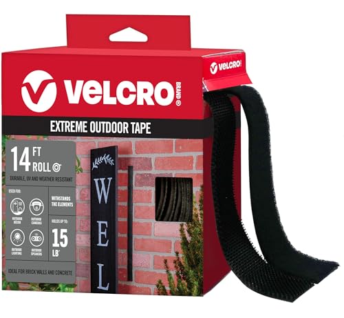 VELCRO Brand Extreme Outdoor Double Sided Mounting Tape | Holds up to 15 Pounds on Brick or Other Rough Surfaces | UV and Weather Resistant | 14Ft Heavy Duty Roll