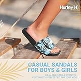 Hurley Naia Slides for Girls and Boys, Slip-On Kids Slippers with Adjustable Strap, Kid's Sandals for Indoor and Outdoor, Adjustable Sporty Slides for Kids, Eva Footbed Shower Slides, Black /Royal Floral, 4