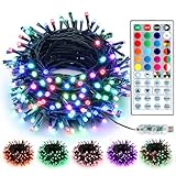 BrizLabs Color Changing Easter String Lights, 33ft 100 LED RGB Christmas Lights, USB Pastel Light String with Remote, Dimmable Mini Decorative Light for Easter Xmas Halloween Golf Cart Party Decor