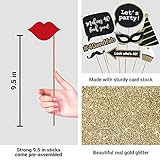 Fully Assembled 40th Birthday Photo Booth Props - Set of 30 - Black & Gold Selfie Signs - 40th Party Supplies & Decorations - Cute Bday Designs with Real Glitter - Did We Mention No DIY