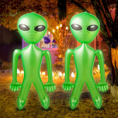 60 Inch (5 Feet) Giant Alien Inflatable - Pack of 2 - Jumbo Green Alien, for Game Prize, Alien Halloween Decorations Theme Party Favors Photo Prep & Decorations