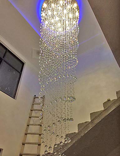 HAIXIANG 118inch Modern Crystal Chandelier for High Ceiling Living Room Foyer Crystal Raindrop Pendant Light Dimmable Lighting with Remote Straircase Fixture LED Bulbs
