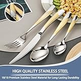 Gold Silverware Set, Caliamary 24 Pieces Flatware Set with Silverware Holder, Stainless Steel Knives and Forks and Spoons Cutlery Set Service for 6, Kitchen Utensil Tableware Set with Antiskid Handle