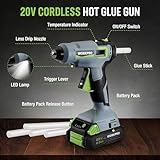 WORKPRO 20V Cordless Hot Melt Glue Gun Kit, 2.0 Ah Li-ion Battery Powered Rechargeable Full Size Hot Glue Gun, 45S Fast Preheating, Heavy Duty Wireless Glue Gun with 12 Pcs Glue Sticks for DIY & Craft