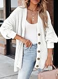 SHEWIN Womens Sweaters Spring Casual Long Sleeve Button Down Open Front Lightweight Cardigan Soft Cable Knit Sweater Winter Clothes for Women B White Large