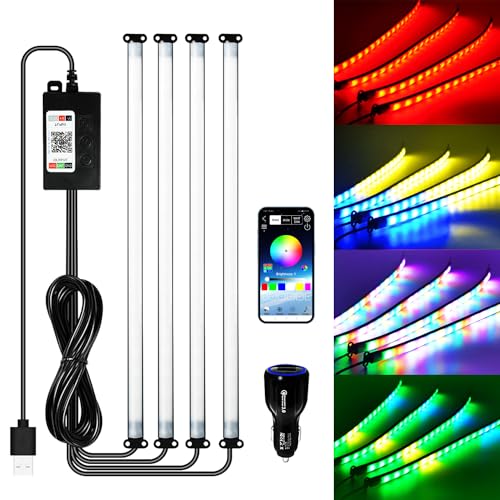 GZ5CG Car Led Interior Light Strip 72LEDs Under Dash Foot Well PVC Housing RGB DIY 210 Modes Static/Chase/Gradient/Strobe, Music Sync, Timer App Switch Control, USB 5V DC 12V, No Remote