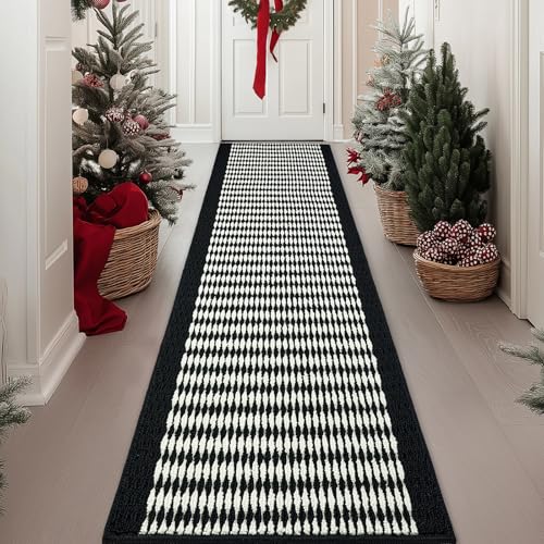 Timo Long Rugs for Hallway 2'x8' Non Slip Water Absorbent Extended Entrance Door Mat, Kitchen Throw Rugs with Rubber Backing Machine Washable Carpet for Corridor Entryway Petmat Office Entryway Black