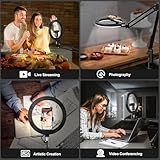 Upgrade Ring Light Overhead Phone Mount, Evershop Selfie Ring Light with Stand and Phone Holder,10”Circle LED Desk Ring Light with Clamp for Video Recording,Zoom Meeting,Live Streaming Tiktok,YouTube