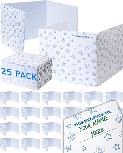 25 Plastic Privacy Folders for Students — Durable + Erasable — Desk Divider Privacy Panel, Easy-Store Privacy Shields for Student Desks, Testing Dividers for Classroom, Test Dividers for Student Desks