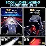 BCOIIUE Bike Lights,Run time 70H 10000mAh Bike Lights Rechargeable,Bright 3000 Lumen Bike Lights Front and Back,Quick Release 6 Mode Bicycle Lights Front and Rear,Sturdy Waterproof IP65 Bike Light