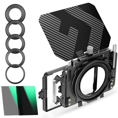 K&F Concept Mini Matte Box +ND4+ND32 Filters Kit, DSLR Matte Box with Carbon Fiber Top Flag Square Filters Trays with 67/72/77/82/95mm Adapter Rings, for 4x5.65 Square UV ND Effect Filter