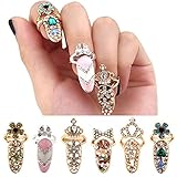 12pcs Women Fashion Bowknot Nail Ring Charm Crown Flower Crystal Finger Nail Rings