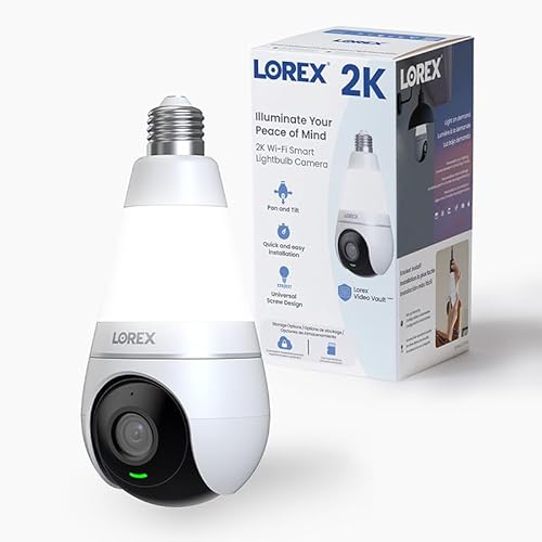 Lorex 2K Wi-Fi Smart Lightbulb Camera | E26/E27 Socket | Pan-Tilt View, Color Night Vision, Person & Vehicle Detection | 2-Way Talk | Alexa/Google | Cloud & Local Storage