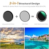 K&F Concept 67mm Variable Fader ND2-32 ND Filter and CPL Circular Polarizing Lens Filter in 1 for Camera Lens Waterproof Neutral Density Polarizer Filter (Nano-D Series)