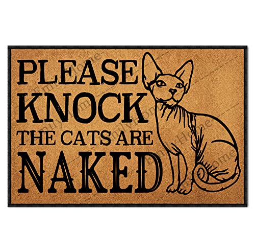 ZUYOENCO Indoor Door Mat Please Knock The Cats are Naked Indoor Floor Mat, Non Slip Front Door Rug Soft Quick Absorbent Entrance Doormats, Dust Dirt Resist Door Mats for Entrance - 23.6"x15.7"