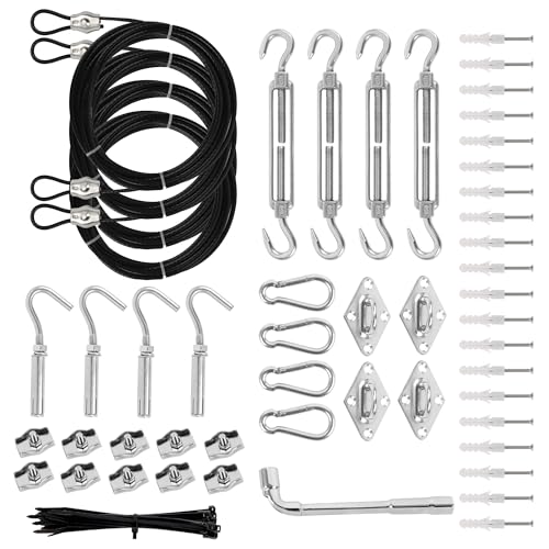 Garden expert Shade Sail Hardware Kit with Nylon Coated Cable Wire, 304 Stainless Steel Installation Kit for Rectangle Triangle Sun Shade Capony for Outdoor Patio Garden