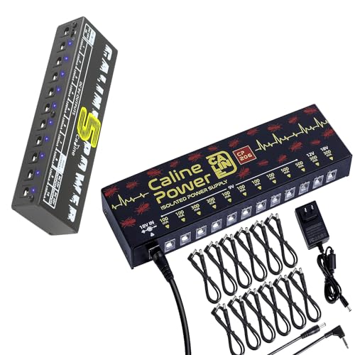 Caline Guitar Pedal Power Supply, True Isolated Pedalboard Power Supply CP-206 With Caline CP-05 Guitar Pedal Power Supply, 9V/12V/18VPedal Board Power Supply with 10 Independent DC Outputs