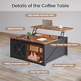 SEDETA 31.5" Lift Top Coffee Table with Storage, Square Coffee Table for Living Room, Farmhouse Coffee Table with Large Hidden Storage Compartment and Adjustable Shelves, Black