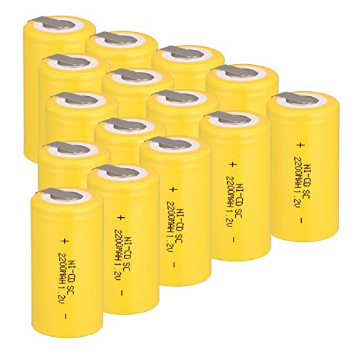 Odstore Ni-Cd Rechargeable Battery Sub C SC Batteries, 1.2V 2200 mAh with Tabs for Power Tools Battery Pack (Yellow*15)
