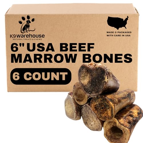 K9warehouse USA Long Lasting Dog Bones - Bone Marrow Treats for Aggressive Chewers - All-Natural, High-Protein Marrow Bones for Dogs - Small, Medium, Large & Extra Large