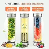 Pure Zen Tea Tumbler with Infuser - Double Wall Glass Travel Mug with Stainless Steel Filter - Leakproof Tea Infuser Bottle for Loose Leaf Tea and Fruit Infused Water - Unique Gift Set - 13 Ounce