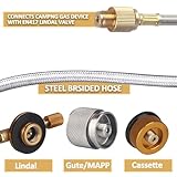 MOFBEAWK 2 Feet Gas Adapter Extension Braided Hose Propane/Butane/Isobutane Small Tank Input EN417 Lindal Valve Output