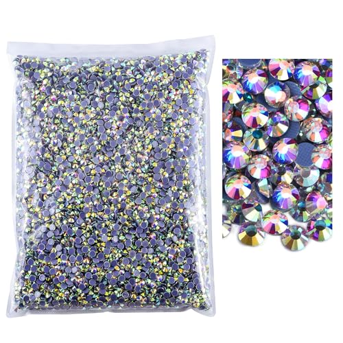 Blinginbox 14400pcs Clear SS6-SS20 4 Sizes Large Quantity Wholesale Hotfix Rhinestone Crystal Glass Strass for Garment (Crystal AB, SS10)