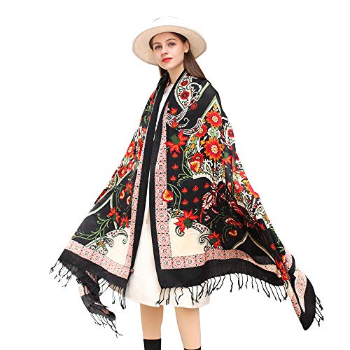 DANA XU Luxury 100% Pure Wool Oversized Extra Large Warm Floral Cashmere Pashmina Scarf Shawl And Wrap For Women Blanket Cape