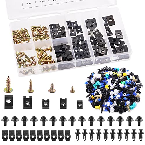 Rustark 705Pcs Auto Body Bolts & Clips and U Nut Clip Screw and Mixed Auto Retainer Clips Assortment Kit Engine Splash Shield Bolts Hardware Mixed Auto Fender Trim Panel Fasteners for Universal Car