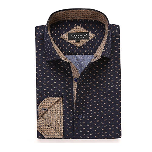 Alex Vando Mens Printed Dress Shirts Long Sleeve Regular Fit Button Down Shirt,402 Navy,M