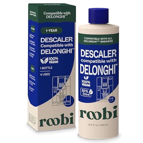 DeLonghi Compatible Descaling Solution. Clean & Descale your DeLonghi Coffee Maker. Single Bottle. Eco-Friendly Concentrated Formula. Carbon Neutral Cleaner Descaler Solution