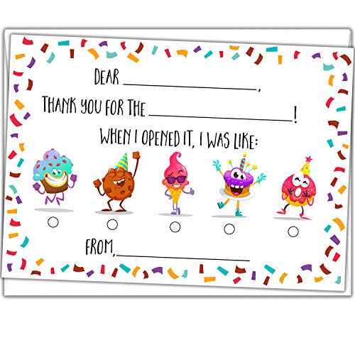 Honeyplum Kids Fill in the Blank Thank You Cards - 25 Cards Including Envelopes - Fun Gender Neutral Thank You Notes For Boys or Girls