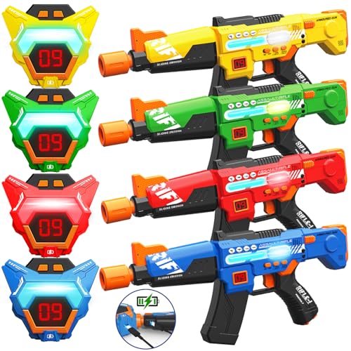 inodoo Rechargeable Laser Tag Guns Set of 4 with LED Digital Multi-Functional Vests Birthday Gifts Toys for Kids Boys Girls 8 9 10 11 12+ Years Old Christmas